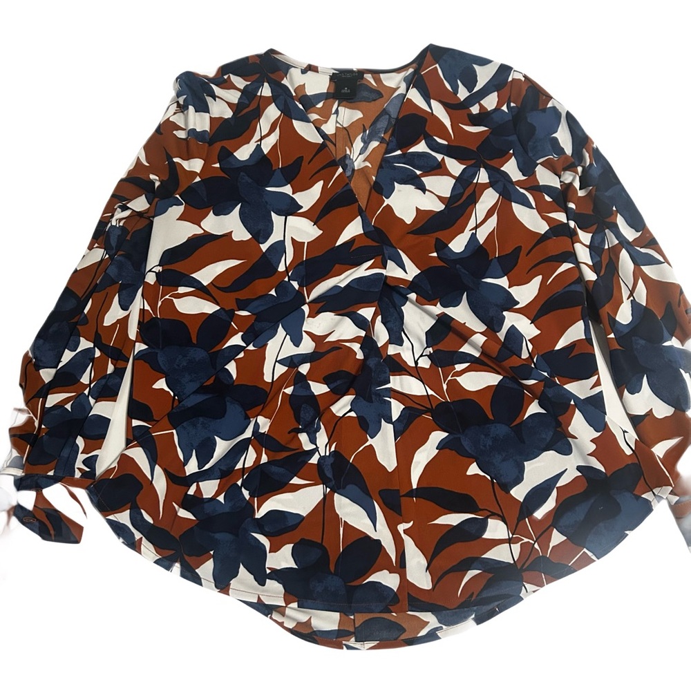Ann Taylor Factory Floral Blouse - Navy and Rust